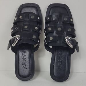 Aerosoles Black Leather Studded Women's Sandals.‎ Size 7